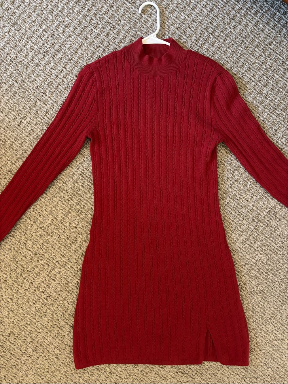 Abercrombie & Fitch Cable-Knit Mock Neck Dress - Red